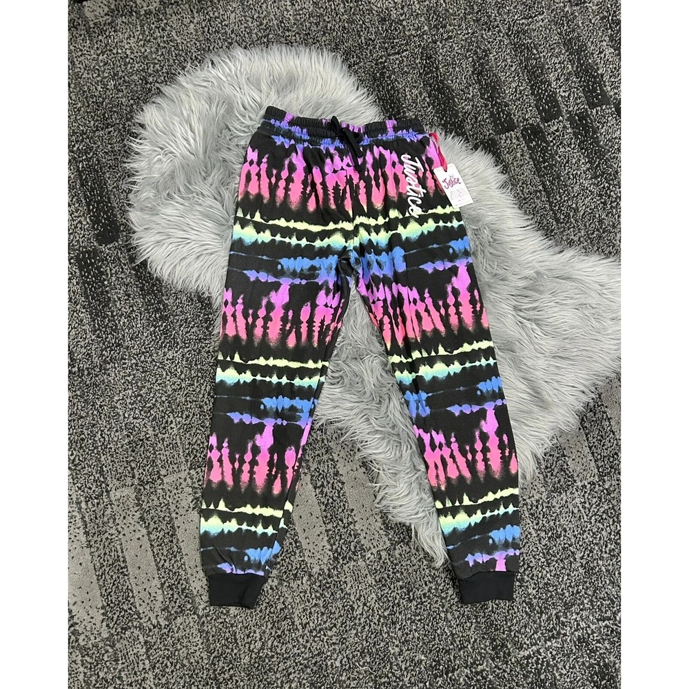 Justice Joggers Lounge Rainbow Tie Dye Neon Sweatpants Drawstring L 12/14